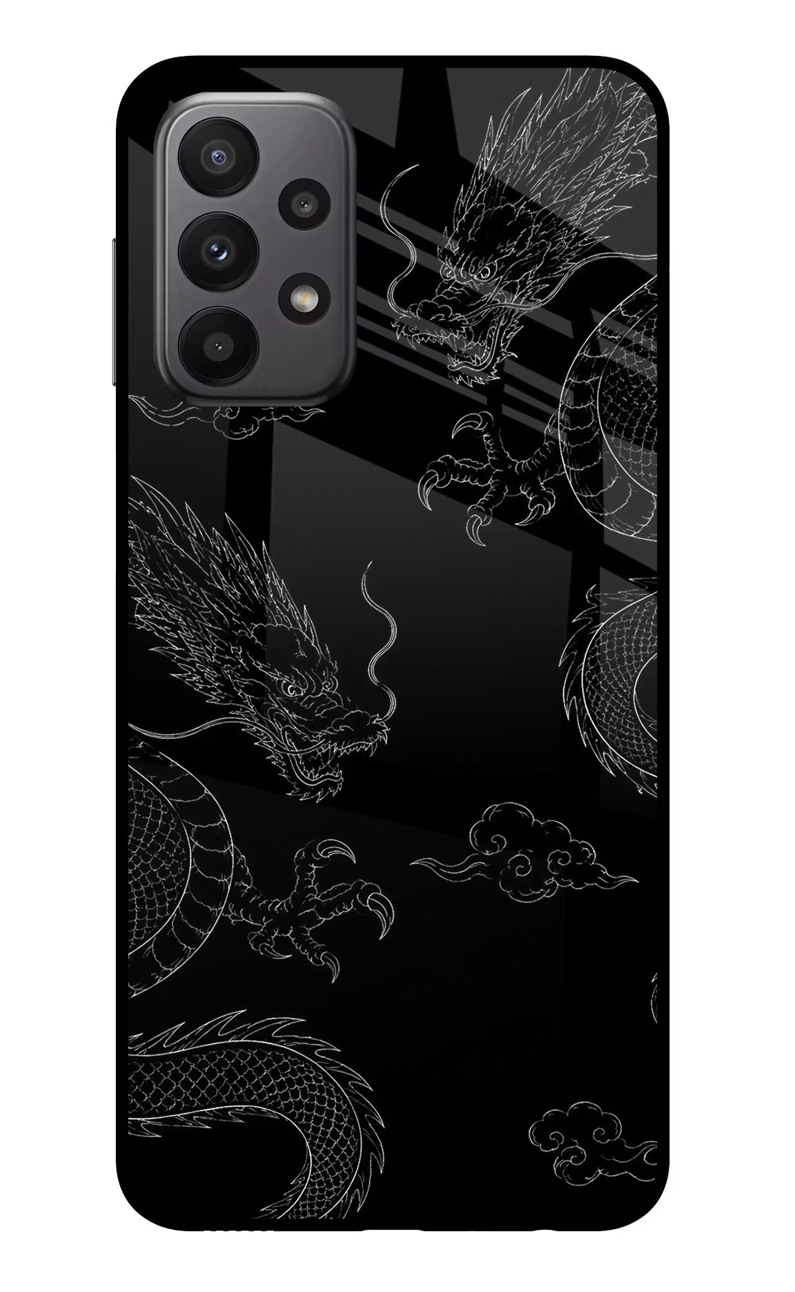 Twin Dragons Samsung A23 Glass Case Back Cover by Casekaro