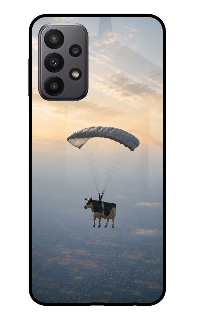 Skydiving Cow Samsung A23 Glass Case
