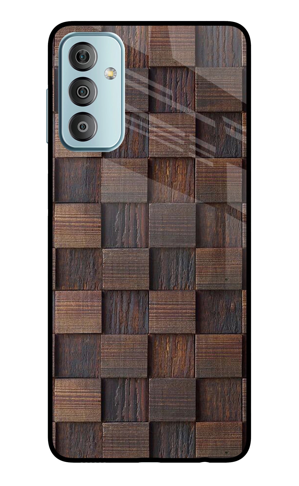 Wooden Cube Design Samsung F23 5G Glass Case