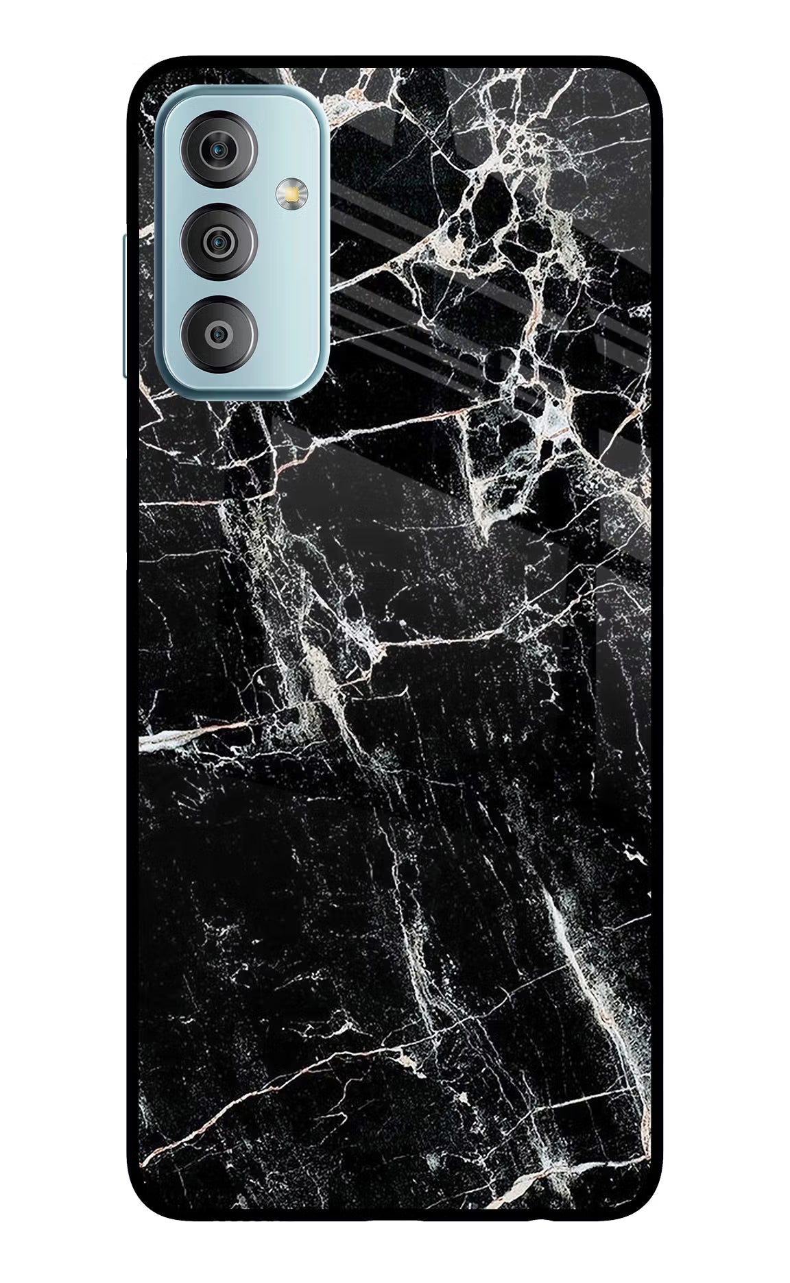 Black Marble Texture Samsung F23 5G Glass Case Back Cover by Casekaro