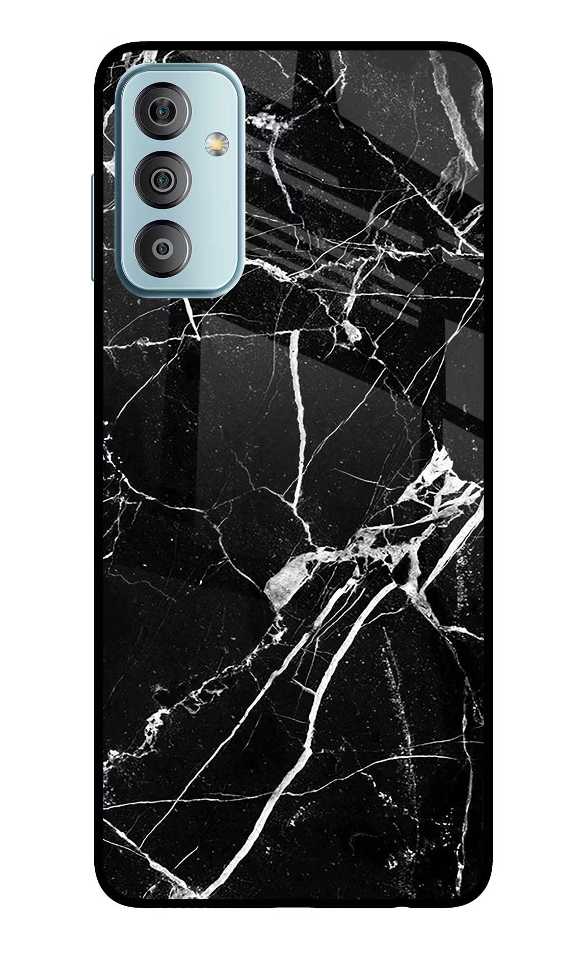Black Marble Pattern Samsung F23 5G Glass Case Back Cover by Casekaro