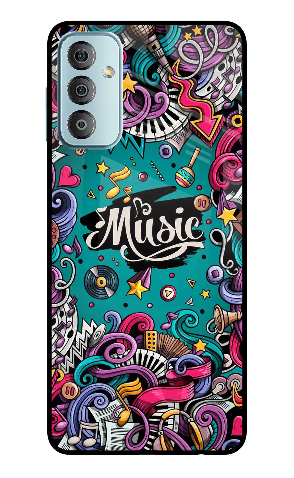 Music Graffiti Samsung F23 5G Glass Case Back Cover by Casekaro
