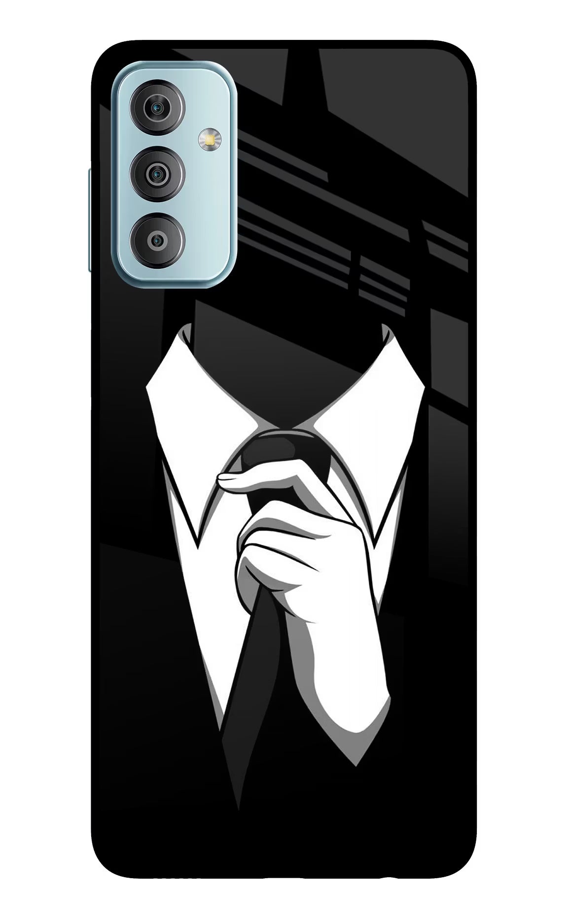 Black Tie Samsung F23 5G Glass Case Back Cover by Casekaro