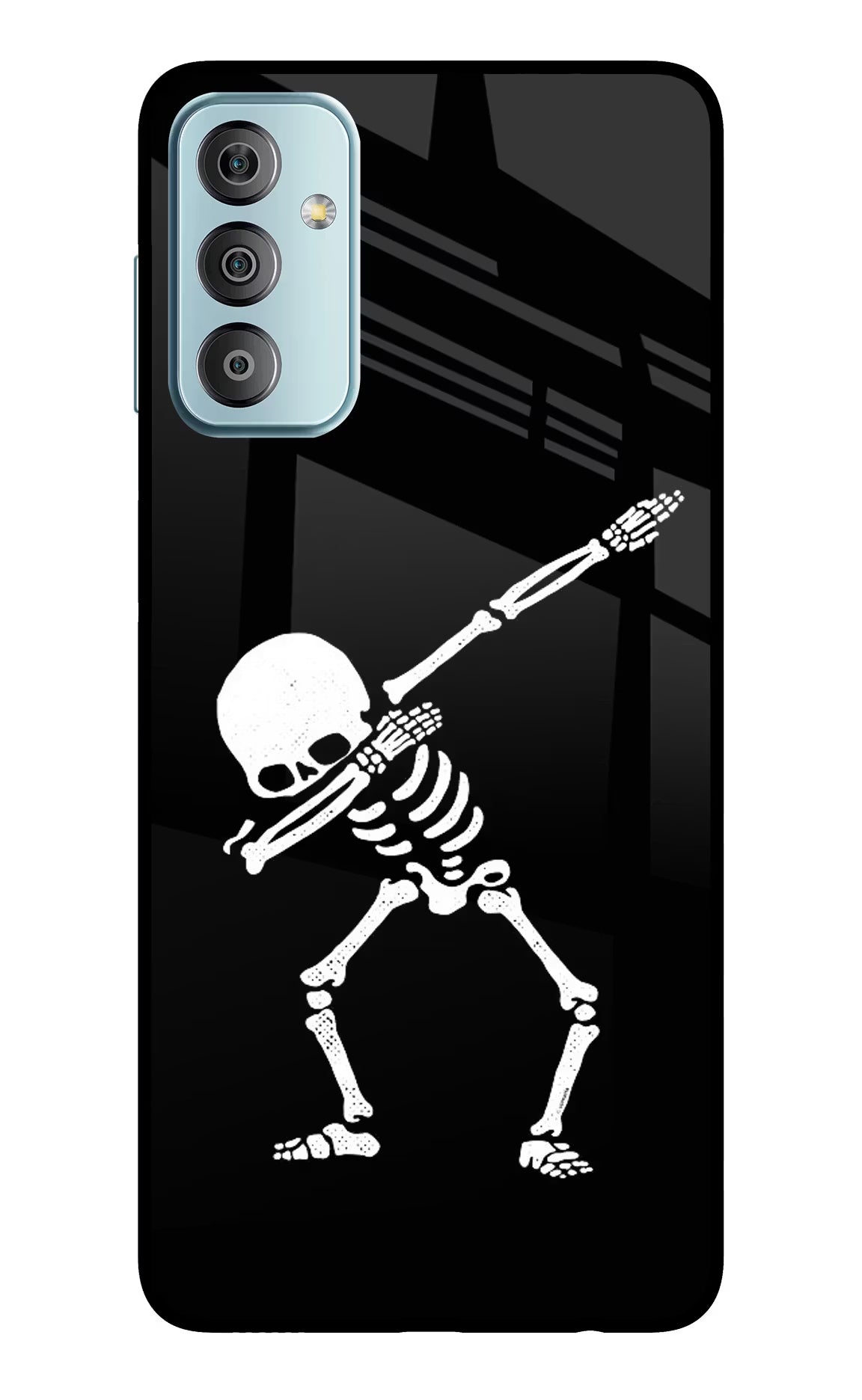 Dabbing Skeleton Art Samsung F23 5G Glass Case Back Cover by Casekaro