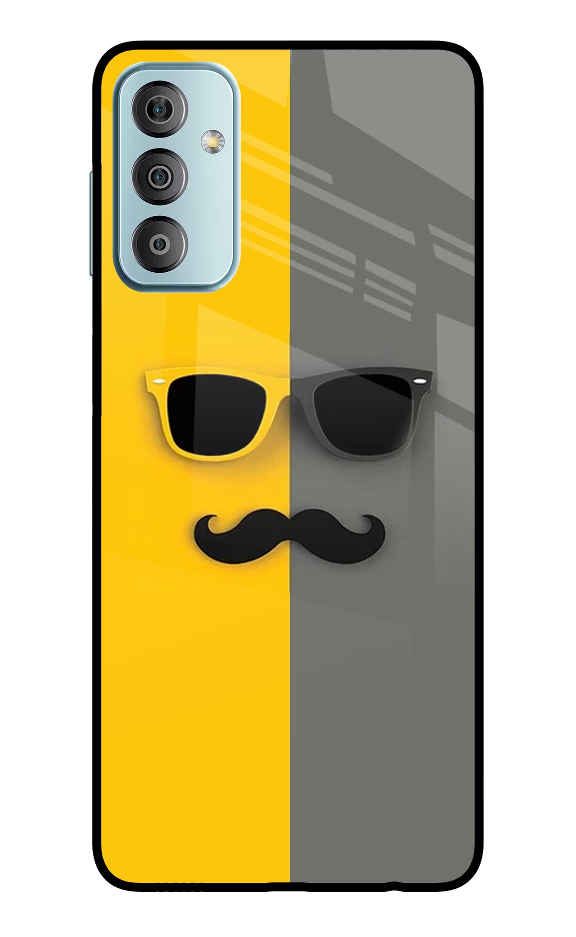 Sunglasses with Mustache Samsung F23 5G Glass Case Back Cover by Casekaro