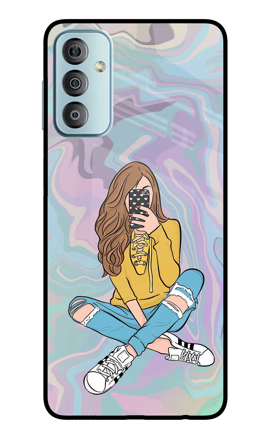 Selfie Girl Samsung F23 5G Glass Case Back Cover by Casekaro