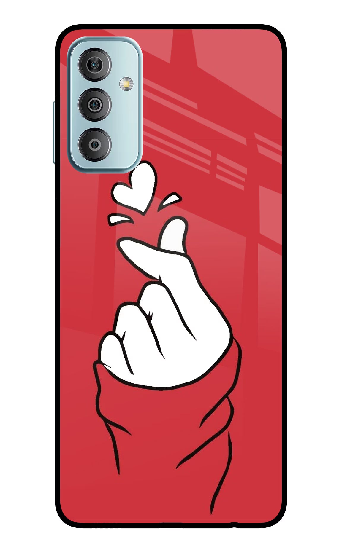 Korean Love Sign Samsung F23 5G Glass Case Back Cover by Casekaro