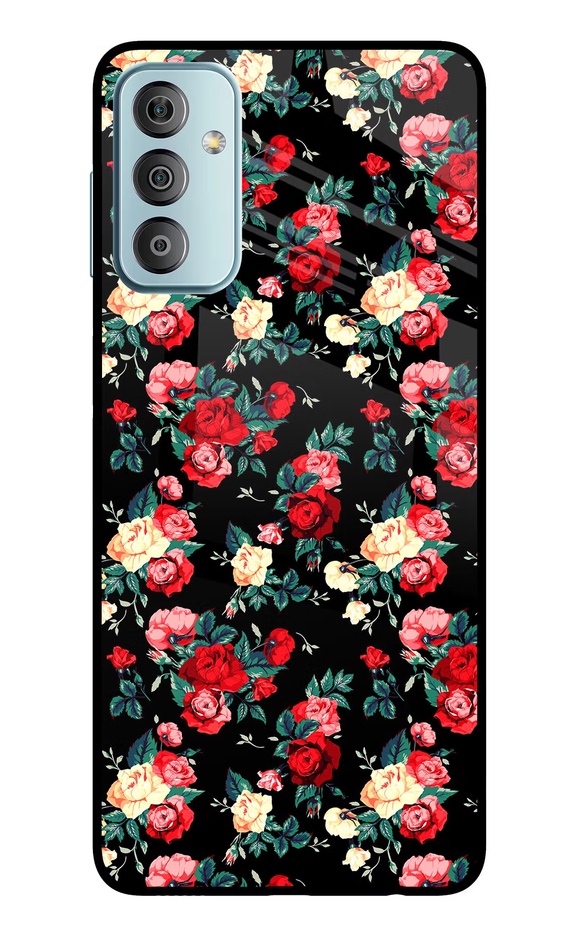 Rose Pattern Samsung F23 5G Glass Case Back Cover by Casekaro
