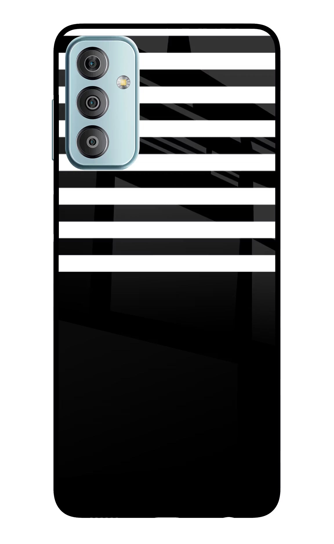 Black and White Print Samsung F23 5G Glass Case Back Cover by Casekaro