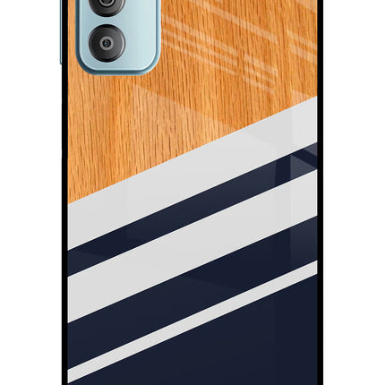 Blue and white wooden Samsung F23 5G Glass Case