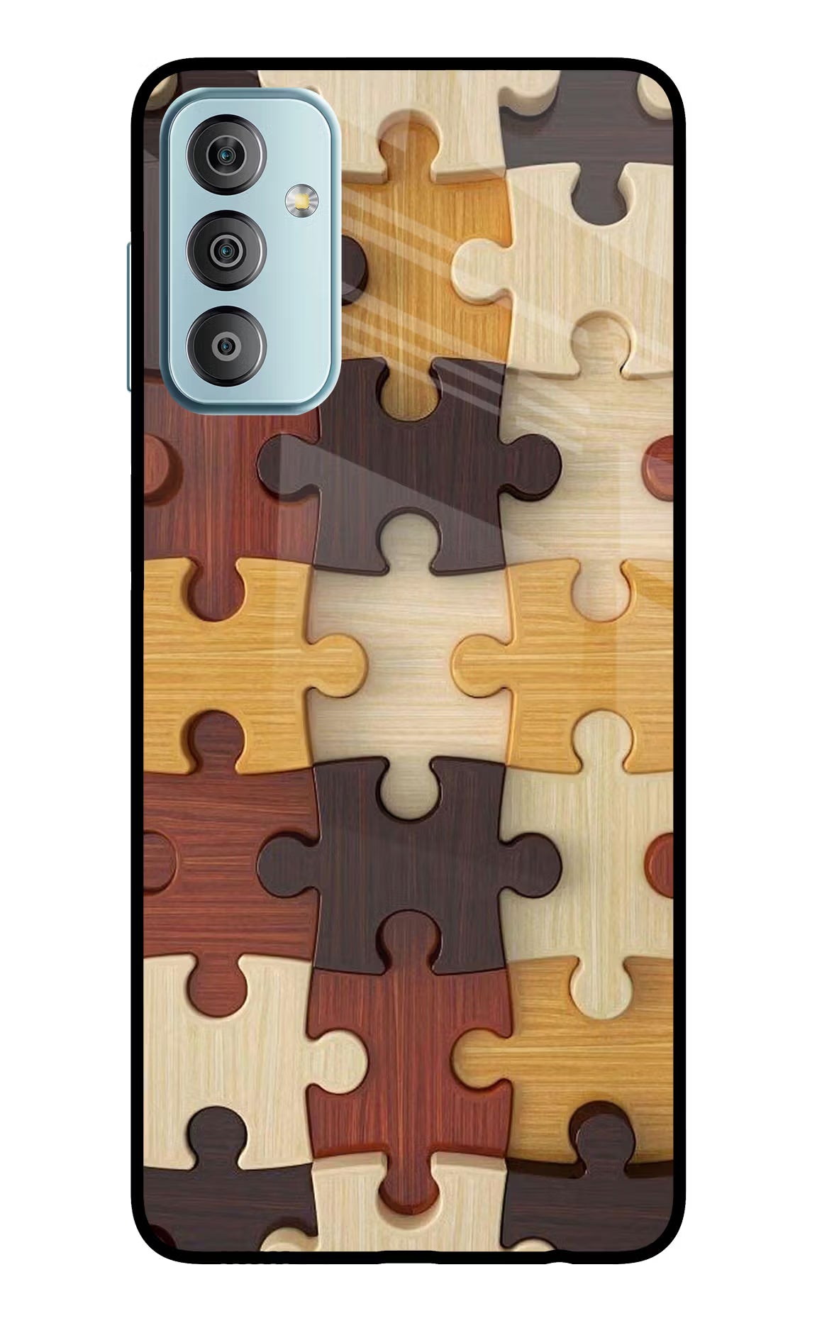Wooden Puzzle Samsung F23 5G Glass Case Back Cover by Casekaro