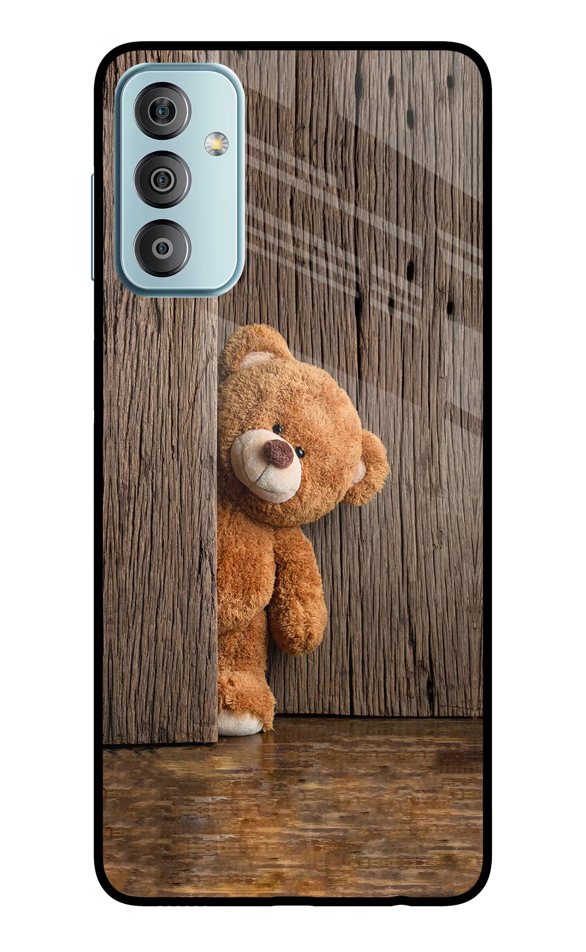 Teddy Wooden Samsung F23 5G Glass Case Back Cover by Casekaro