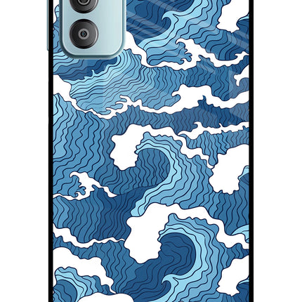 Blue Waves Samsung F23 5G Glass Case Back Cover by Casekaro