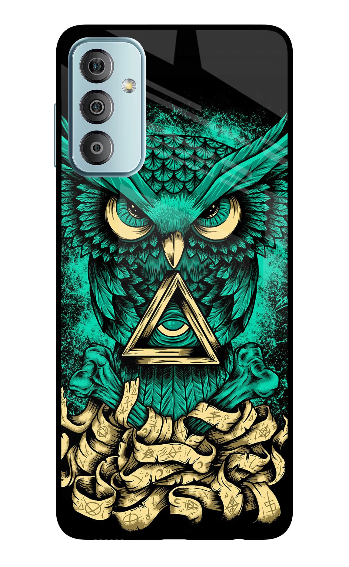 Green Owl Samsung F23 5G Glass Case Back Cover by Casekaro