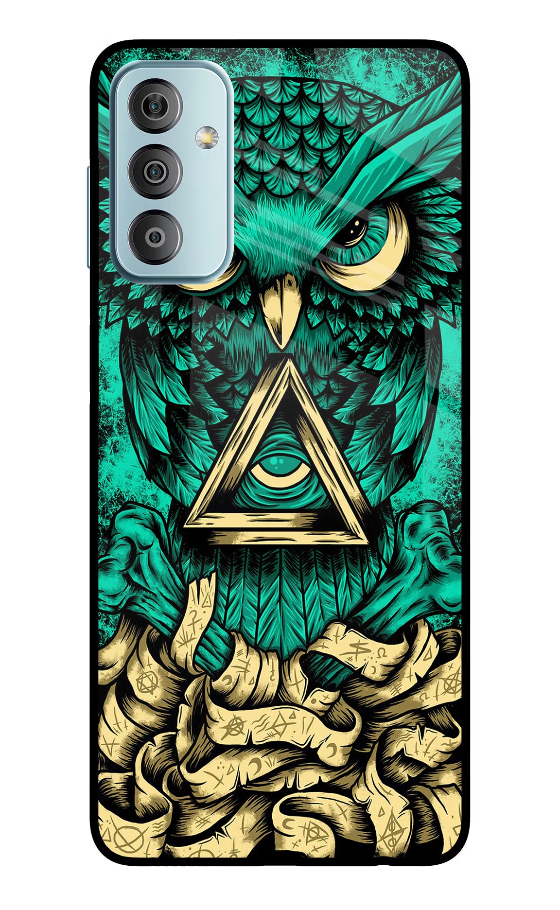 Green Owl Samsung F23 5G Glass Case Back Cover by Casekaro