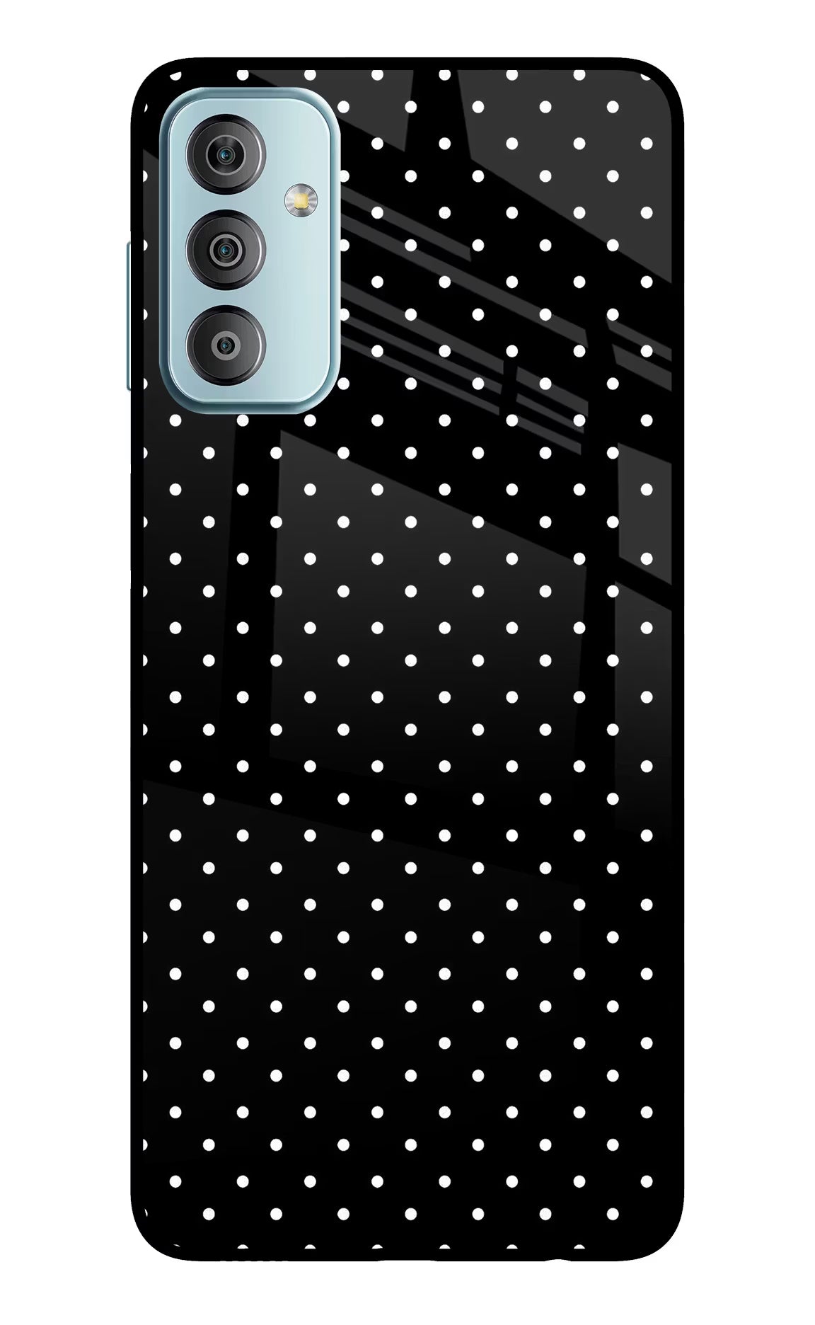 White Dots Samsung F23 5G Glass Case Back Cover by Casekaro