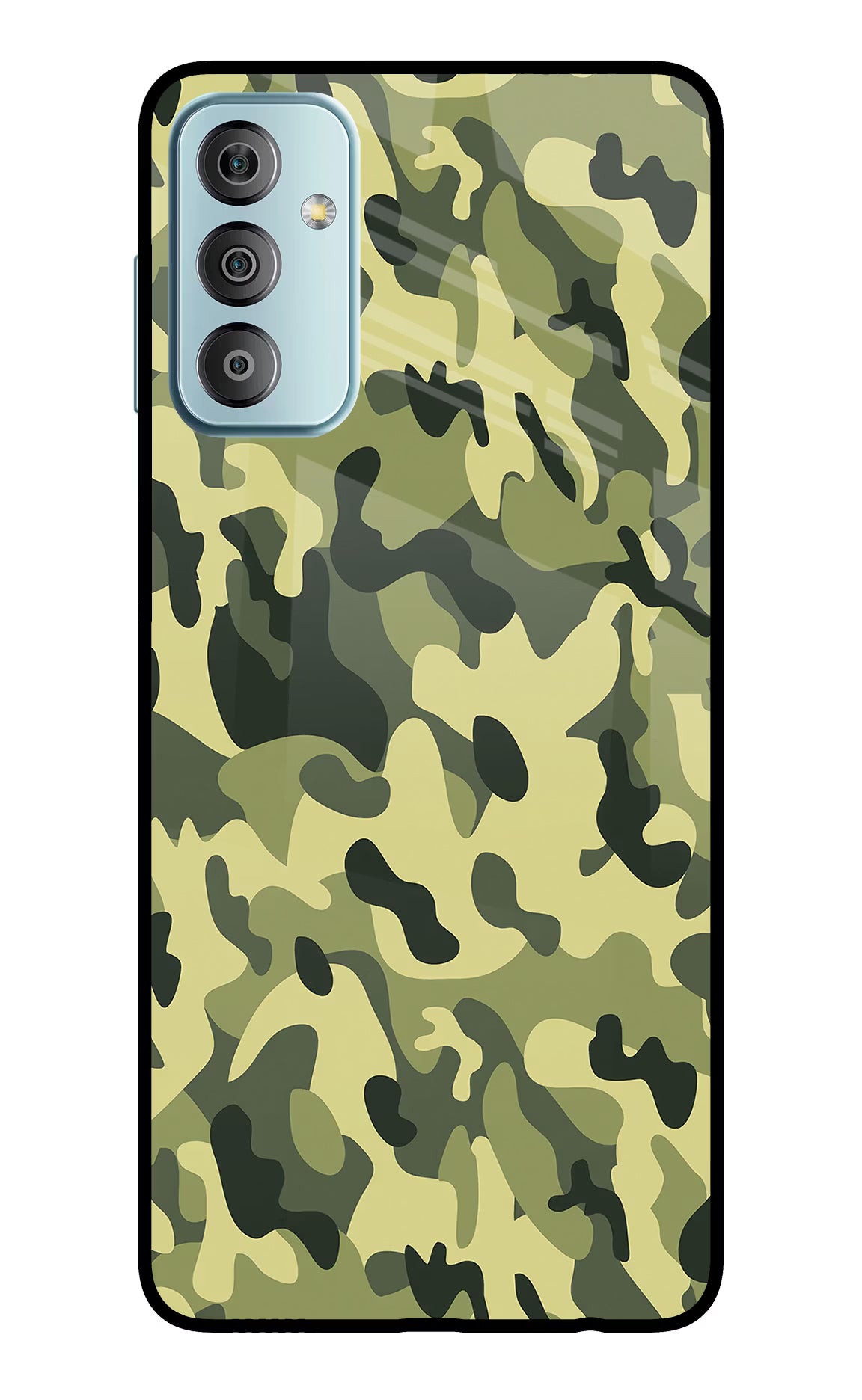 Camouflage Samsung F23 5G Glass Case Back Cover by Casekaro