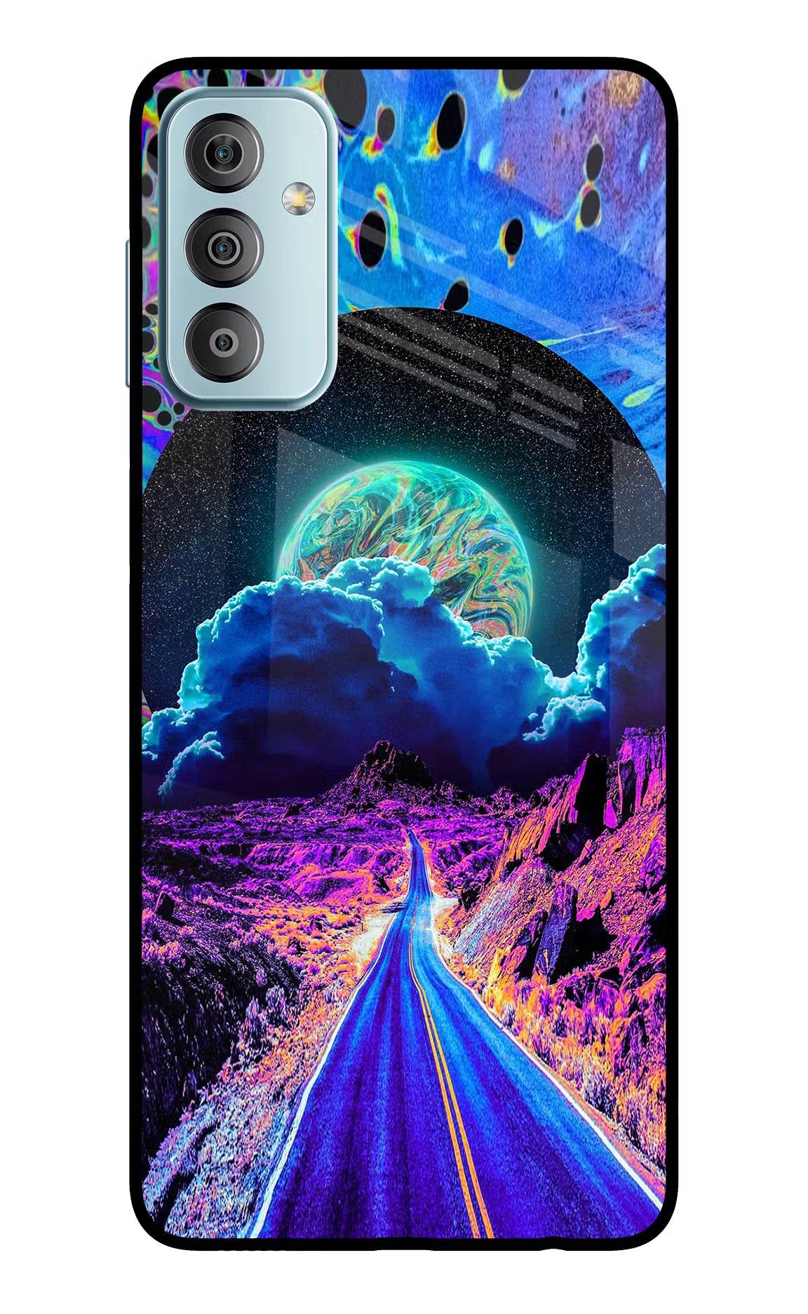 Psychedelic Painting Samsung F23 5G Glass Case Back Cover by Casekaro