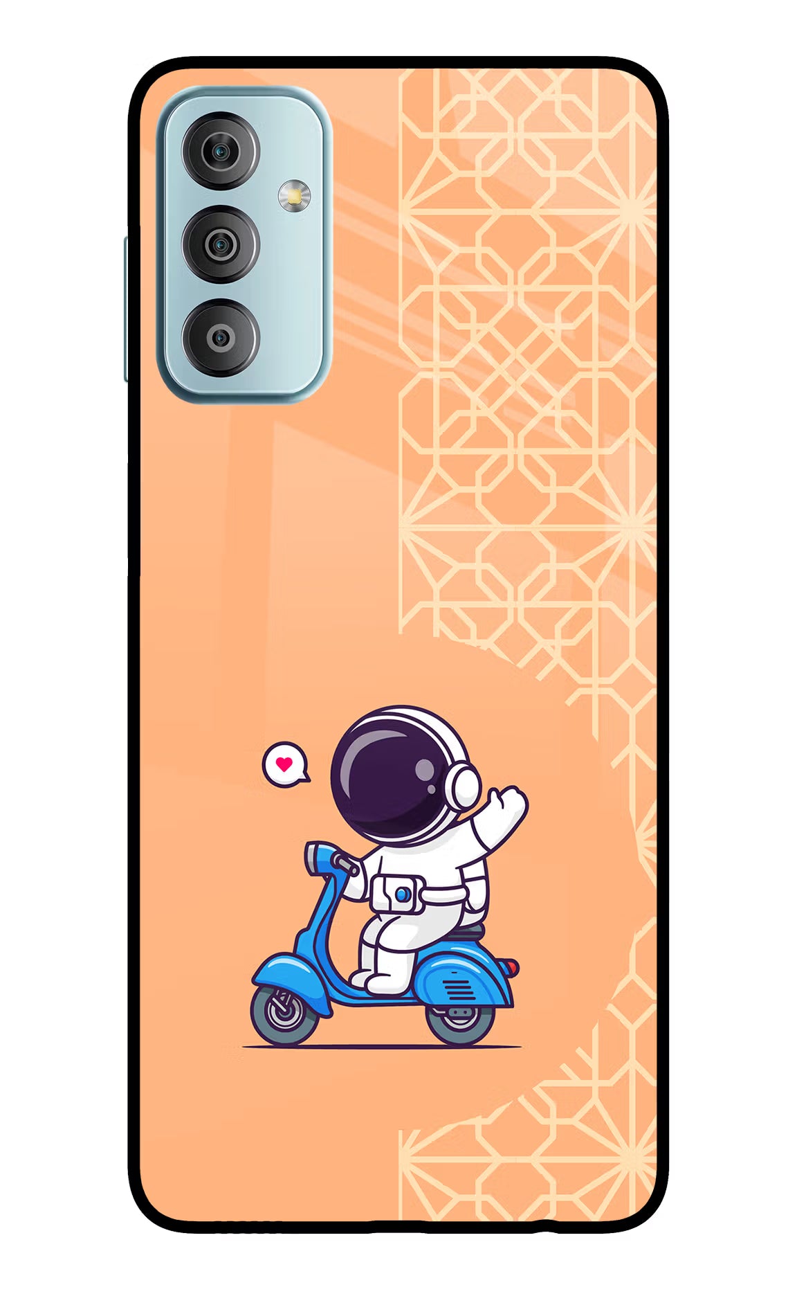 Cute Astronaut Riding Samsung F23 5G Glass Case Back Cover by Casekaro