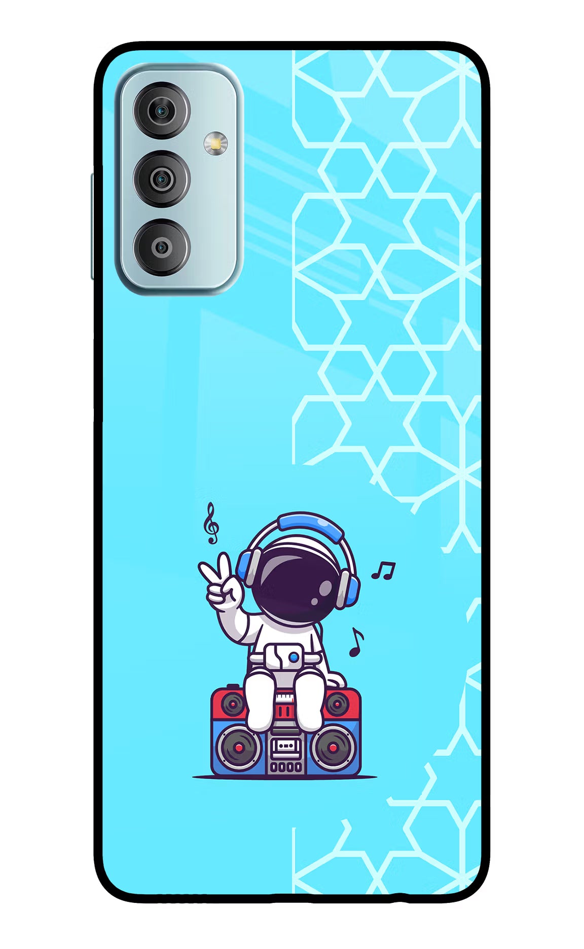 Cute Astronaut Chilling Samsung F23 5G Glass Case Back Cover by Casekaro