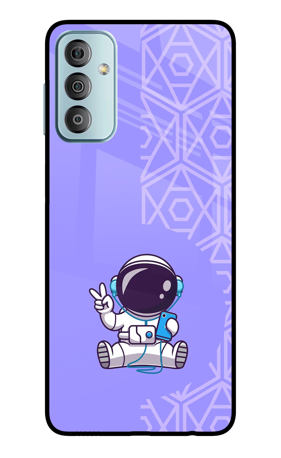 Cute Astronaut Chilling Samsung F23 5G Glass Case Back Cover by Casekaro