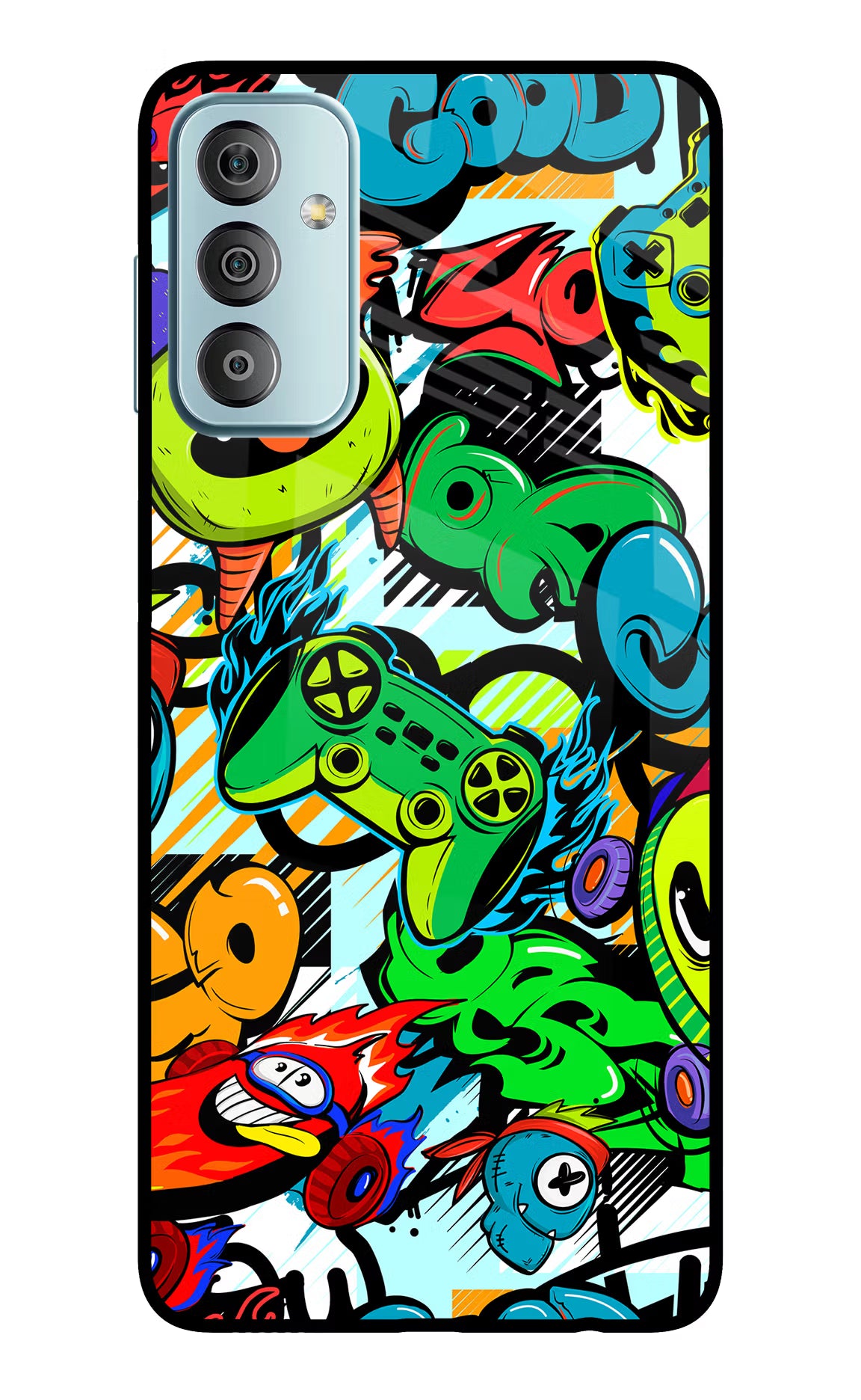 Game Doodle Samsung F23 5G Glass Case Back Cover by Casekaro