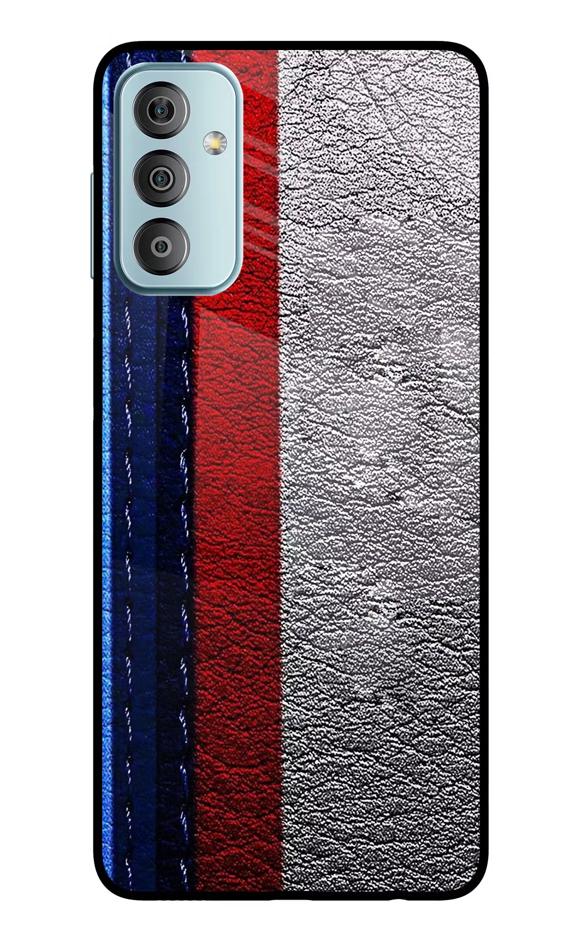 BMW Stripes Samsung F23 5G Glass Case Back Cover by Casekaro