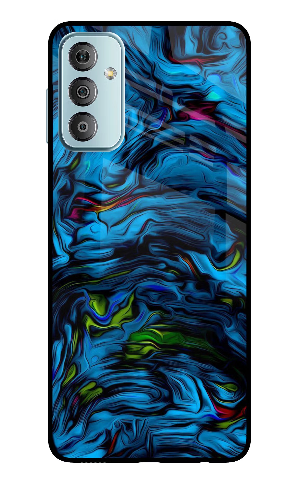 Dark Blue Abstract Samsung F23 5G Glass Case Back Cover by Casekaro