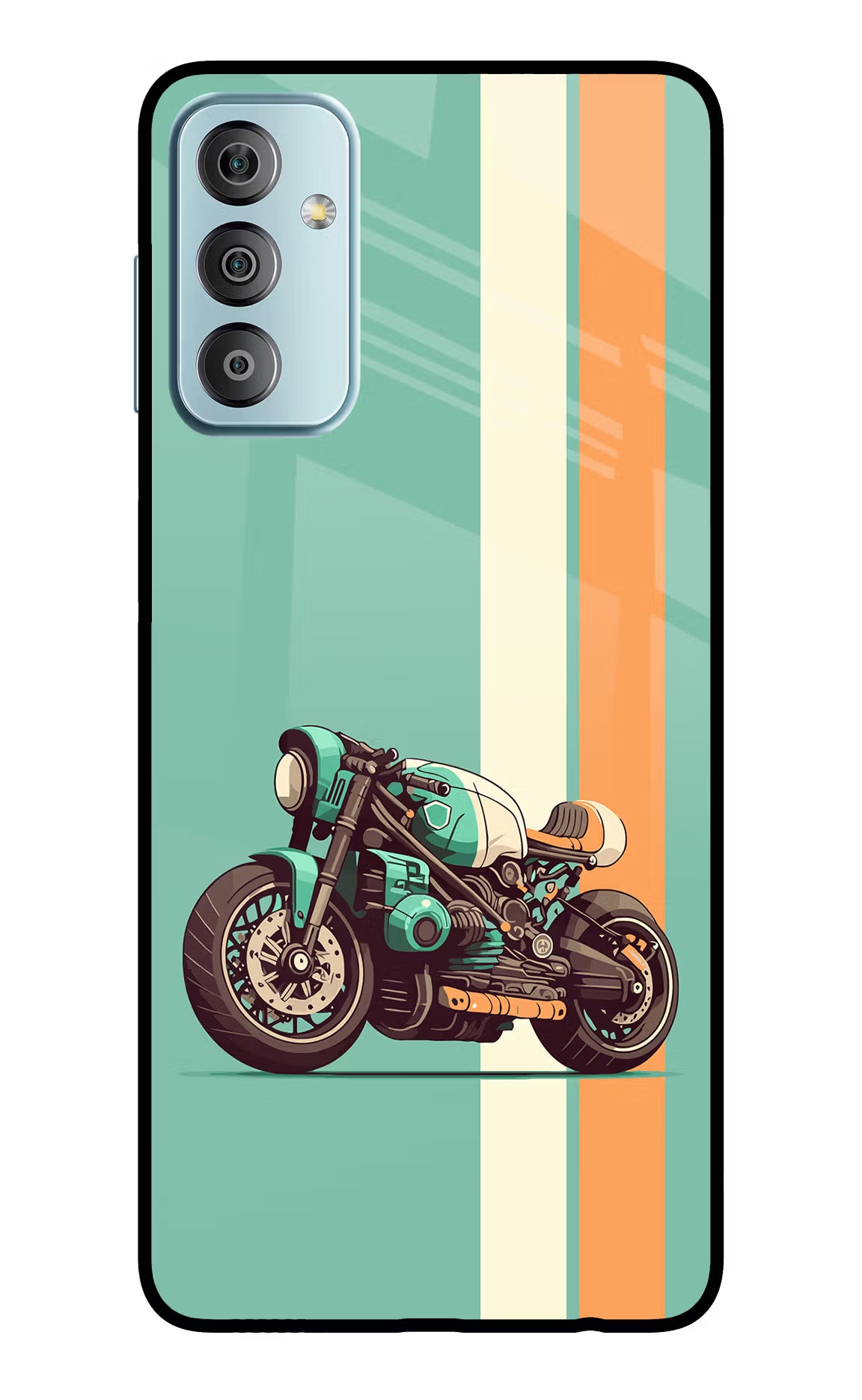 Striped Moto Drift Samsung F23 5G Glass Case Back Cover by Casekaro