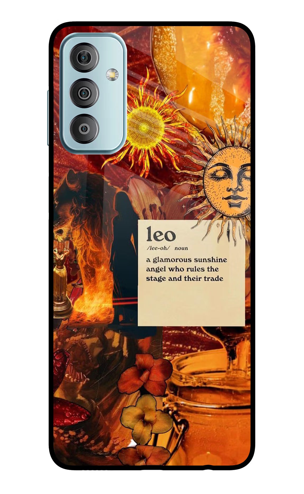 Leo Zodiac Samsung F23 5G Glass Case Back Cover by Casekaro