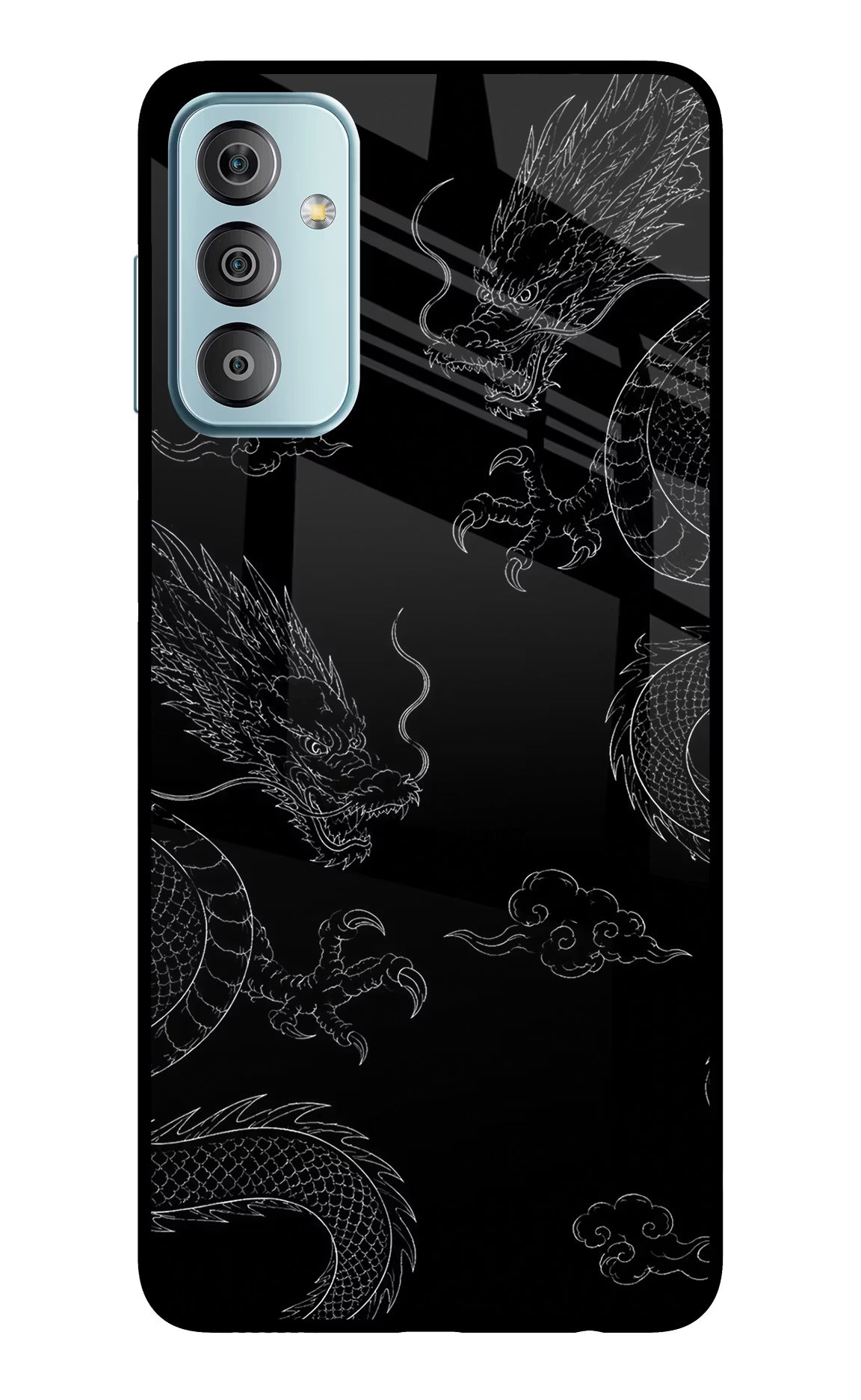 Twin Dragons Samsung F23 5G Glass Case Back Cover by Casekaro