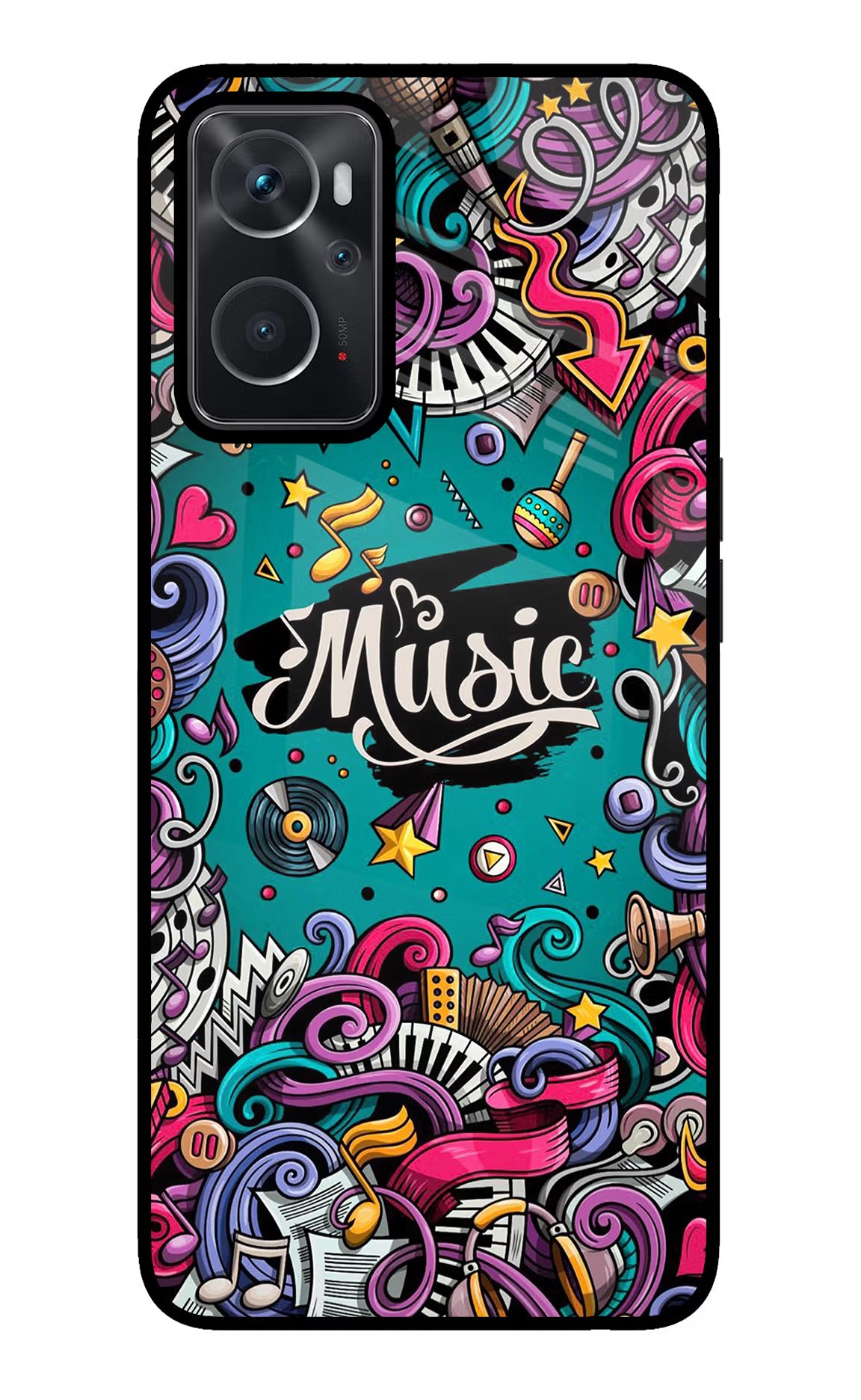 Music Graffiti Oppo K10 4G Glass Case Back Cover by Casekaro