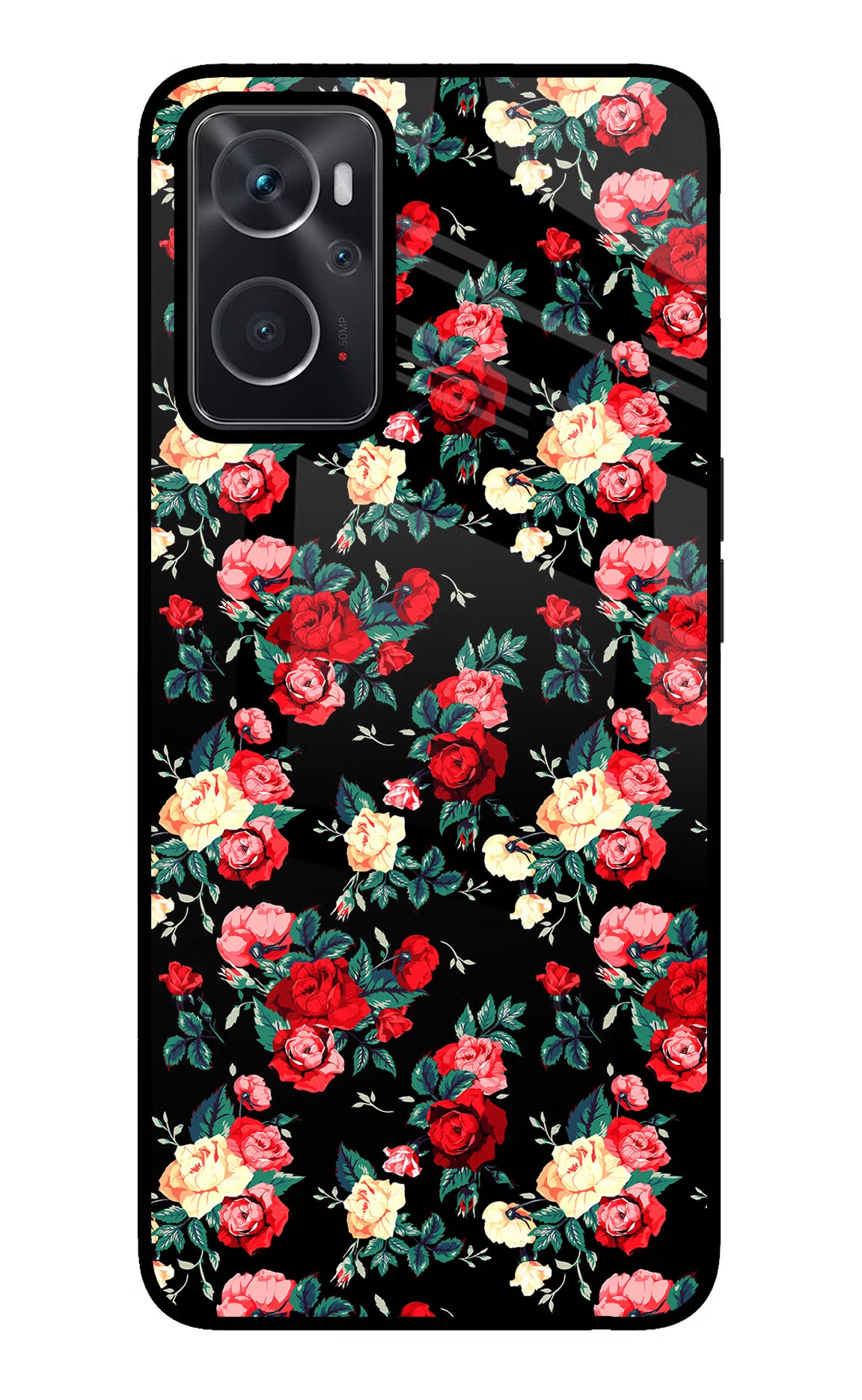 Rose Pattern Oppo K10 4G Glass Case Back Cover by Casekaro