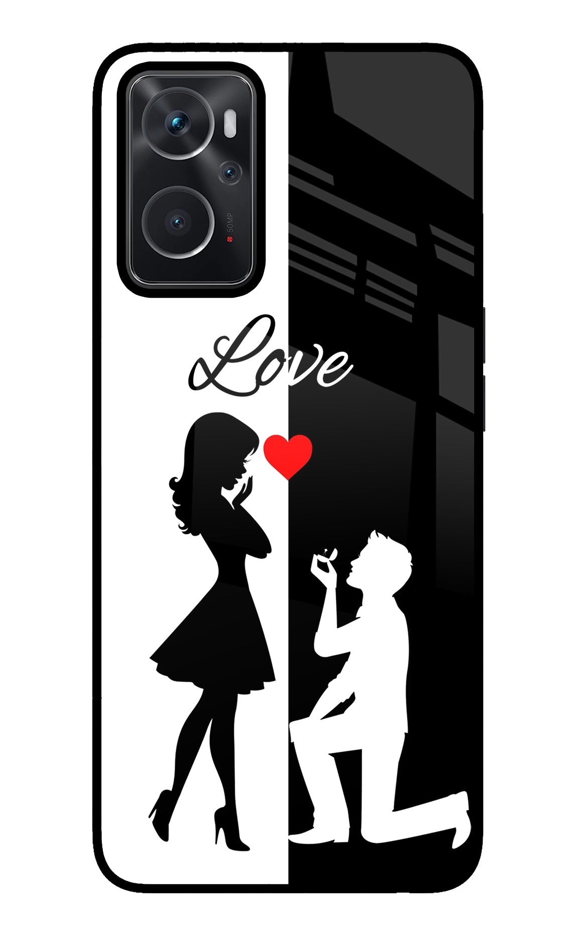 Love Propose Black And White Oppo K10 4G Glass Case