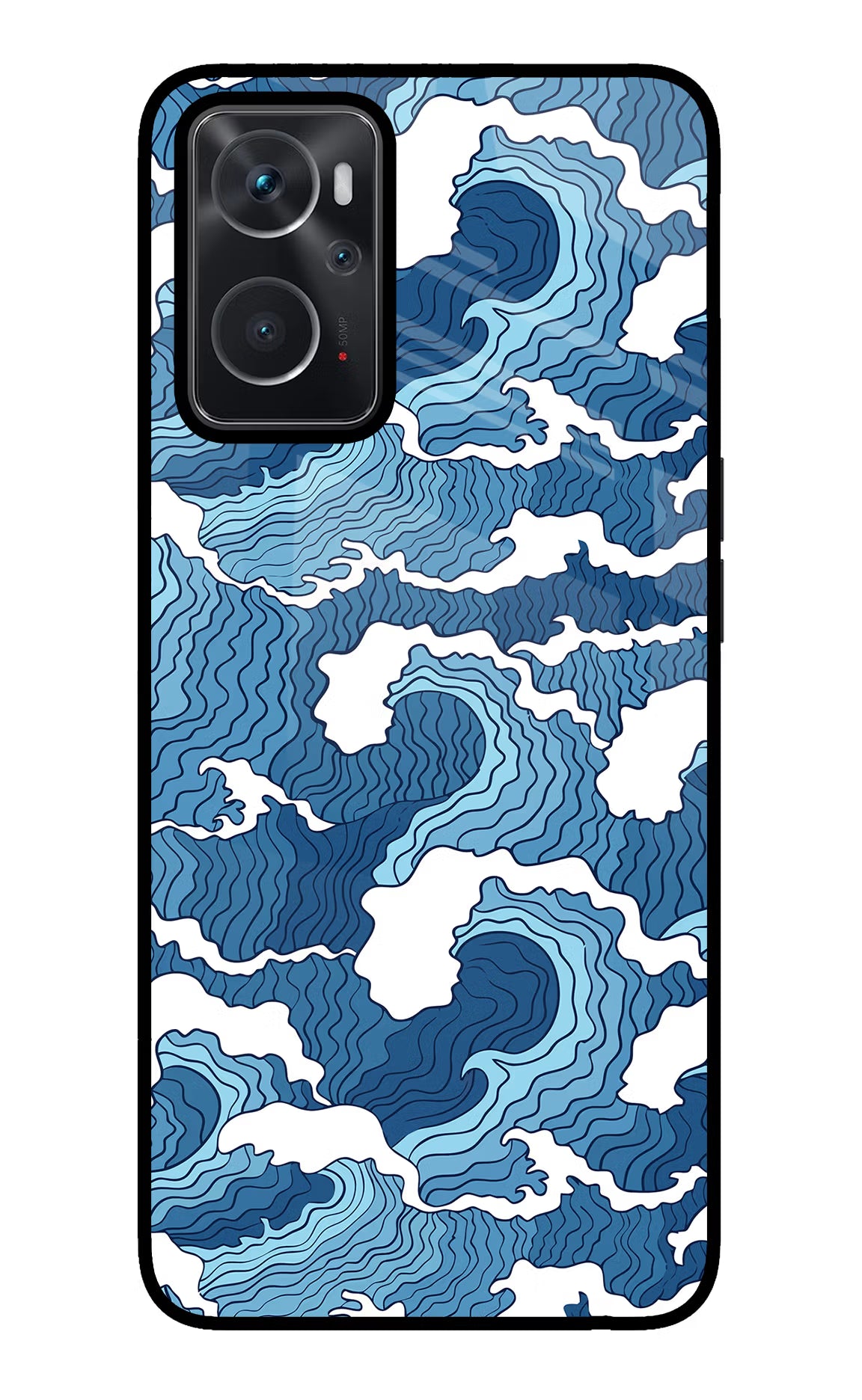 Blue Waves Oppo K10 4G Glass Case Back Cover by Casekaro