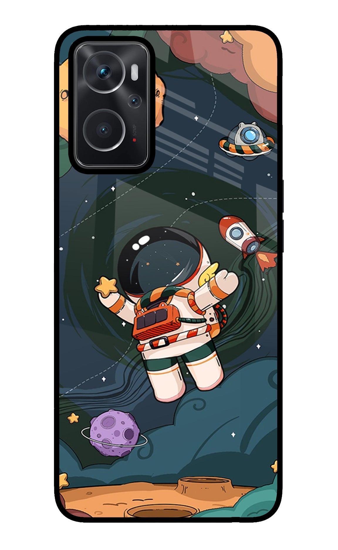 Cartoon Astronaut Oppo K10 4G Glass Case