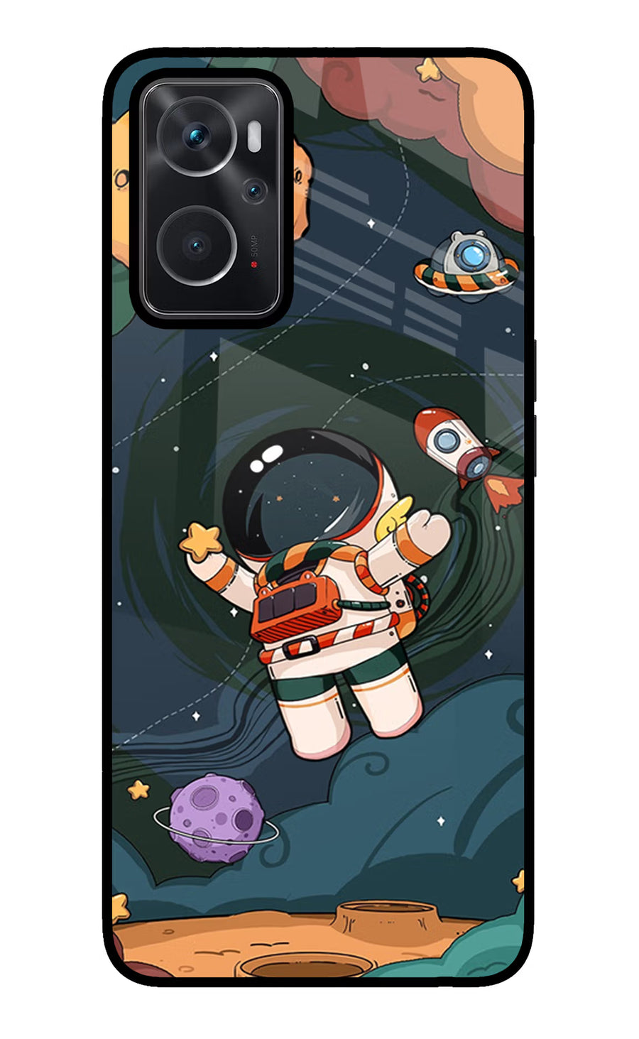 Cartoon Astronaut Oppo K10 4G Back Cover, Glass case