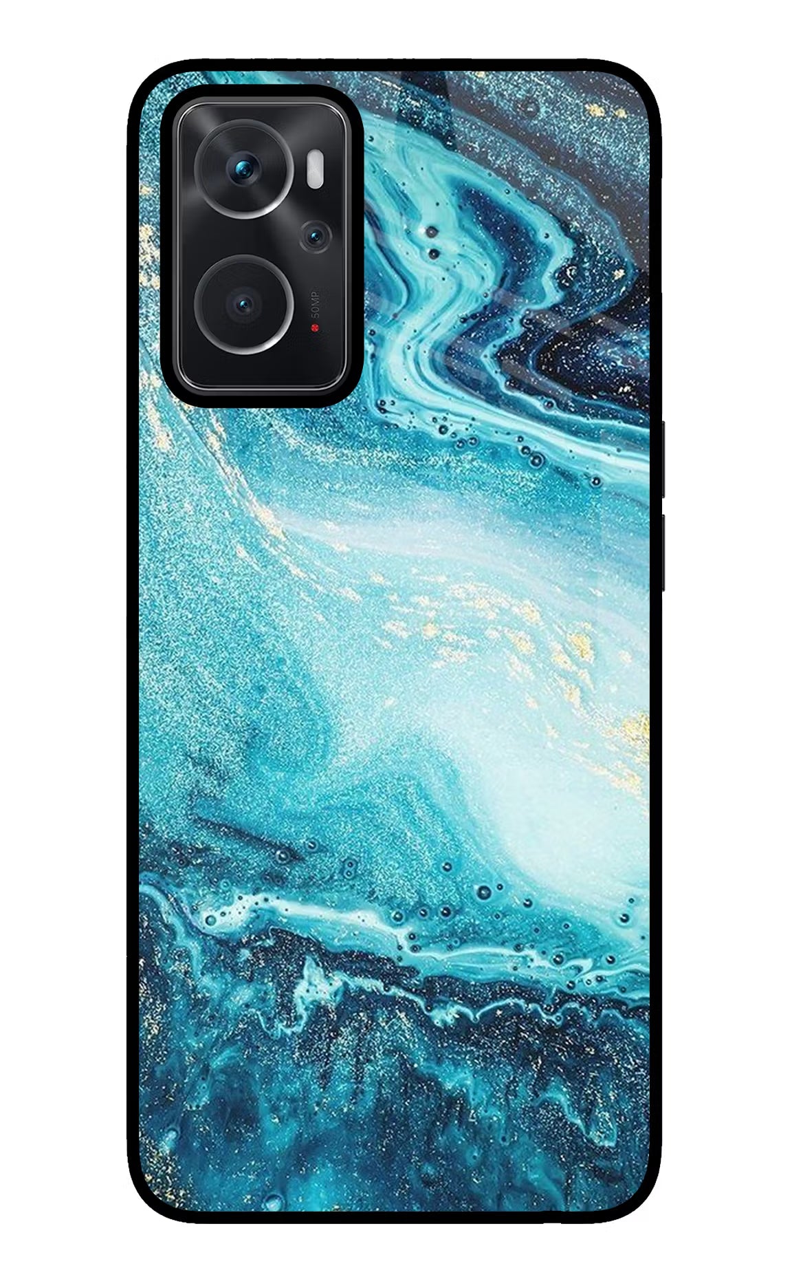 Blue Glitter Marble Oppo K10 4G Glass Case Back Cover by Casekaro