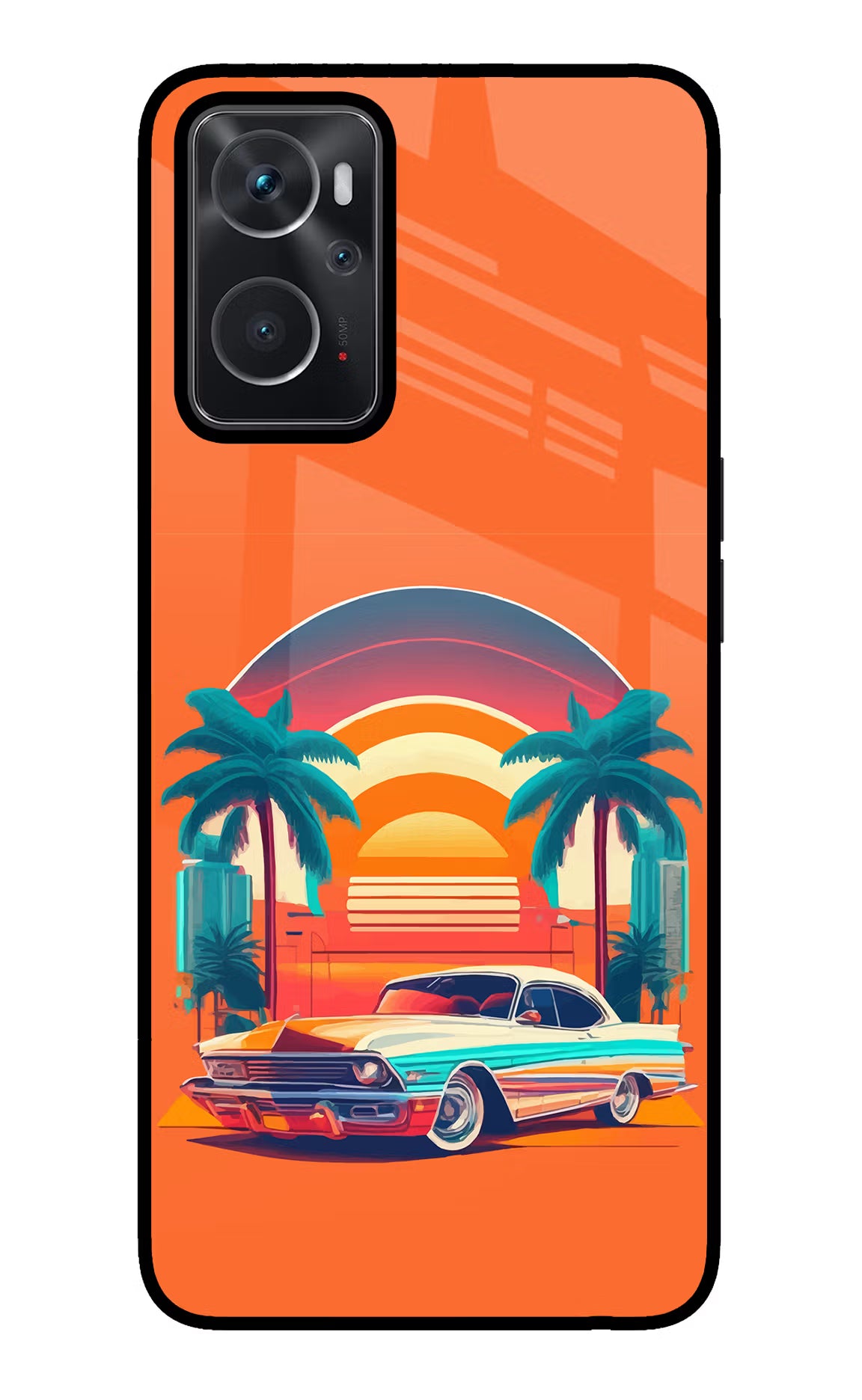 Palm Drive 80s Oppo K10 4G Glass Case Back Cover by Casekaro