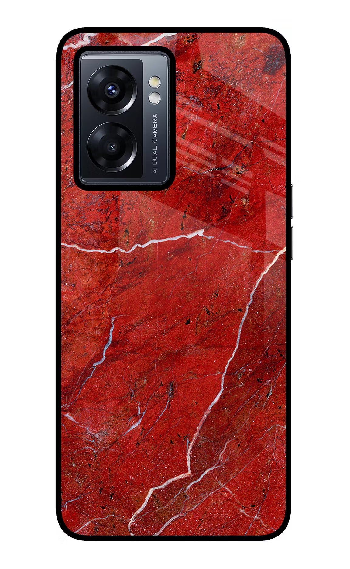 Red Marble Design Oppo K10 5G Glass Case Back Cover by Casekaro
