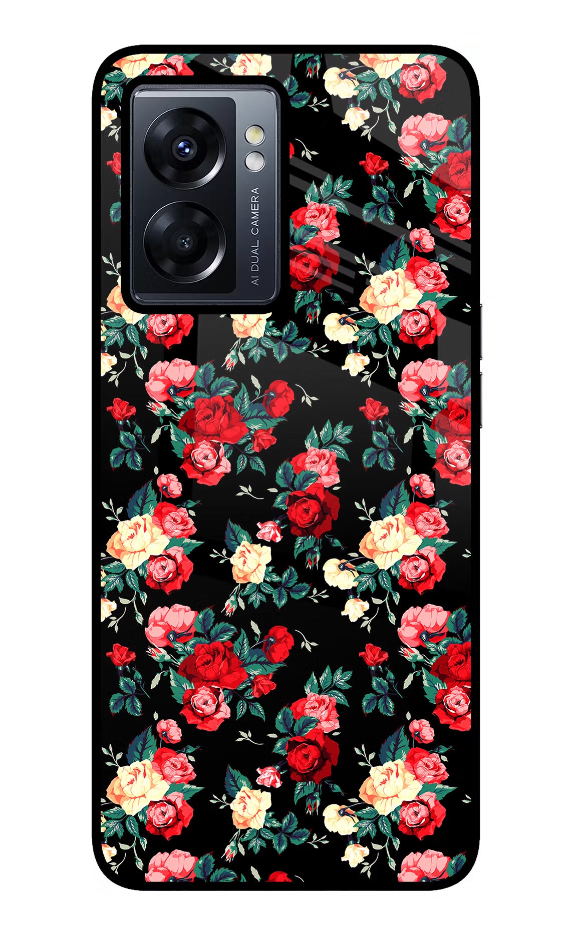 Rose Pattern Oppo K10 5G Glass Case Back Cover by Casekaro