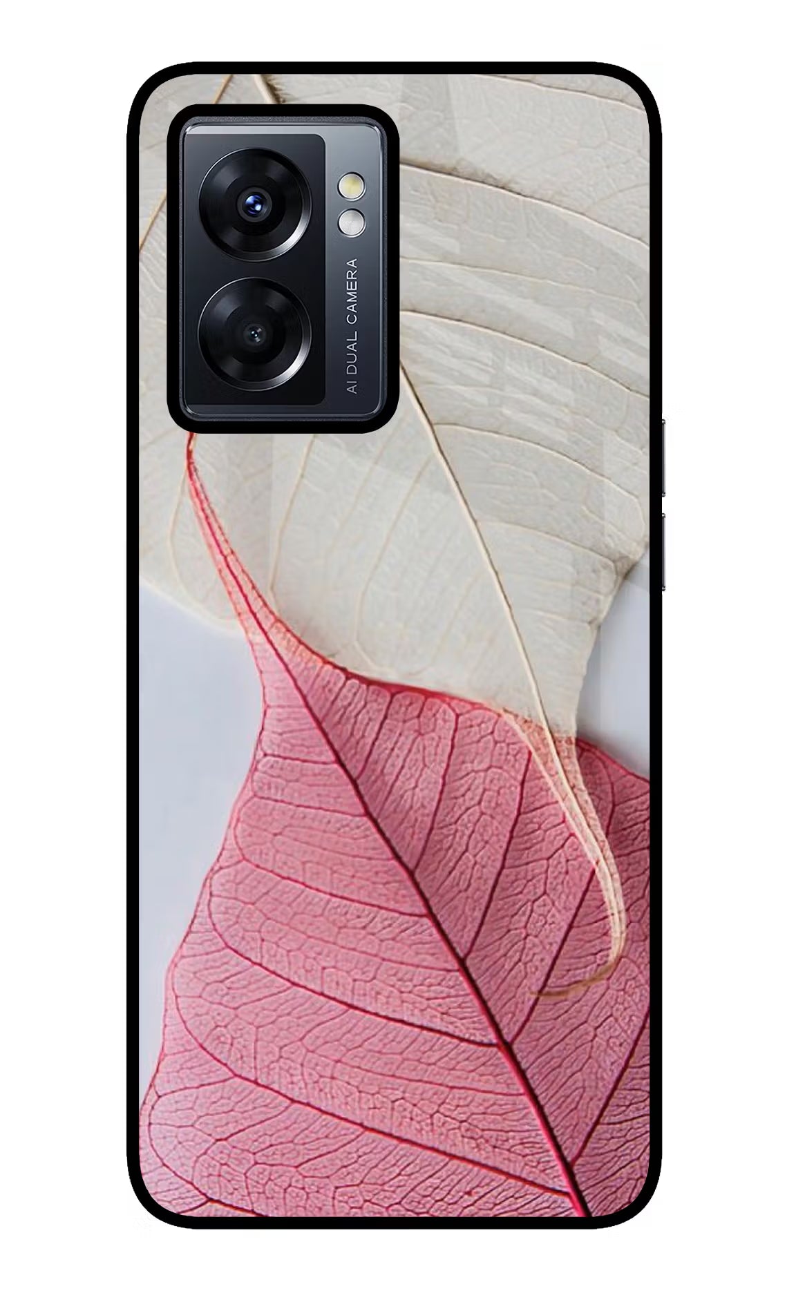 White Pink Leaf Oppo K10 5G Glass Case Back Cover by Casekaro