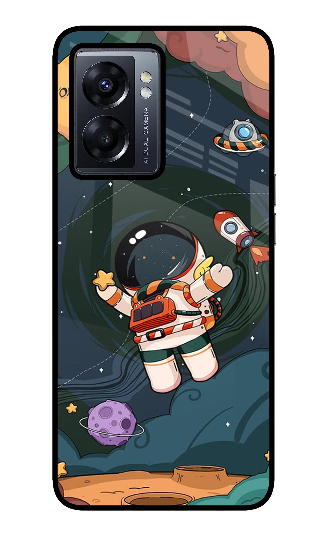 Cartoon Astronaut Oppo K10 5G Glass Case Back Cover by Casekaro