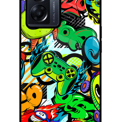 Game Doodle Oppo K10 5G Glass Case Back Cover by Casekaro
