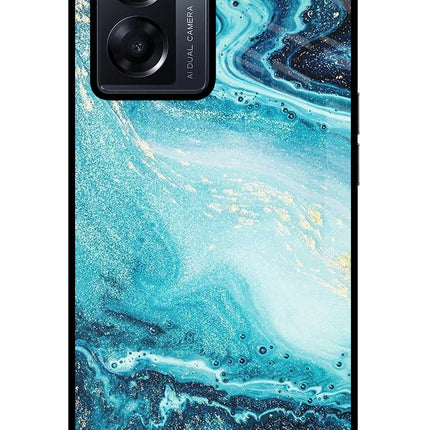Blue Glitter Marble Oppo K10 5G Glass Case Back Cover by Casekaro