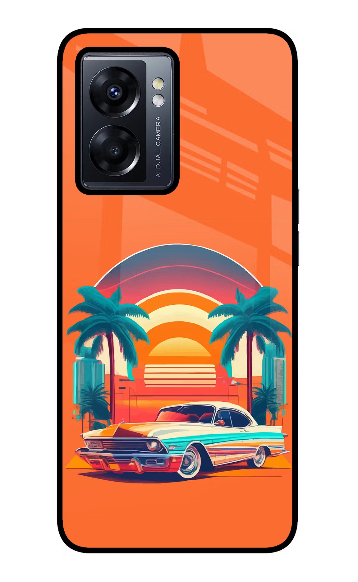 Palm Drive 80s Oppo K10 5G Glass Case Back Cover by Casekaro