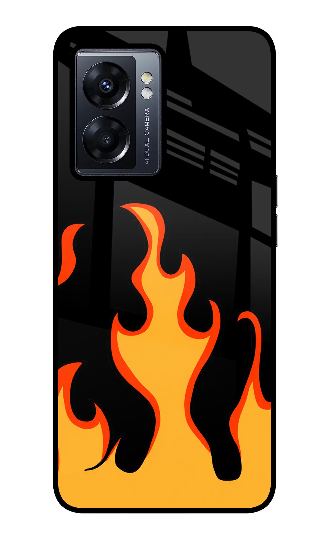 Fired Up – Black Oppo K10 5G Glass Case Back Cover by Casekaro