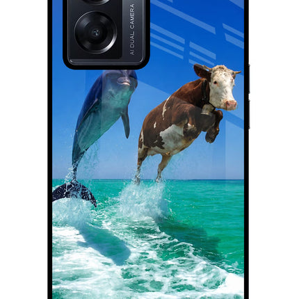 Dolphin vs Cow Oppo K10 5G Glass Case Back Cover by Casekaro