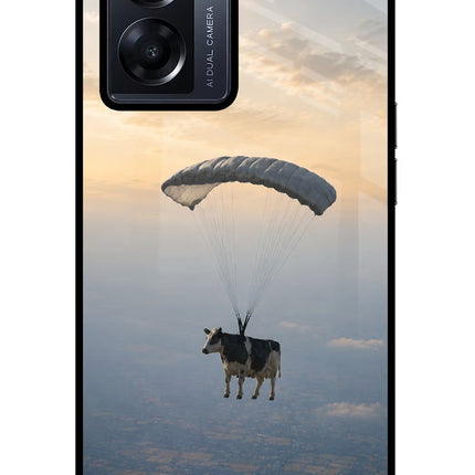 Skydiving Cow Oppo K10 5G Glass Case Back Cover by Casekaro