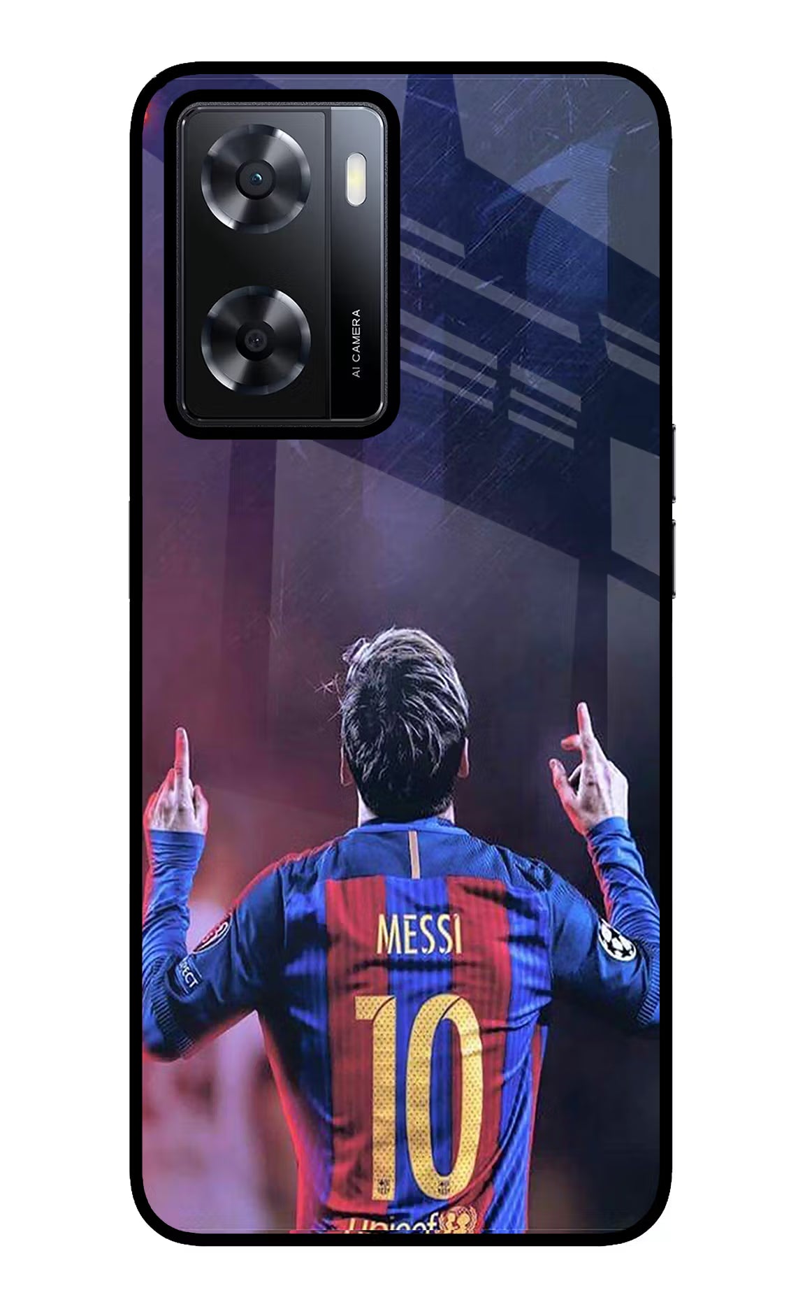Messi Oppo A57 2022 Glass Case Back Cover by Casekaro
